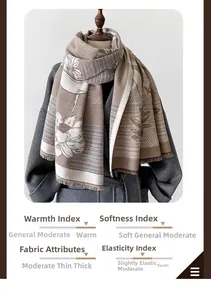 Détail d'une écharpe à imprimé lotus vintage avec glands élégants et texture épaisse