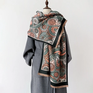 Écharpe À Motif Paisley Châle Ethnique Rétro Avec Glands Chaud Imitation Cachemire Hiver Automne Mode Femmes