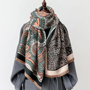 Châle pashmina vintage à motif paisley avec franges à glands pour l'automne-hiver