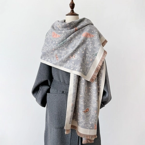 Vintage Paisley Floral Printed Shawl Scarf For Women Faux Cashmere Polyester Winter Warm Long Large Wrap With Tassel