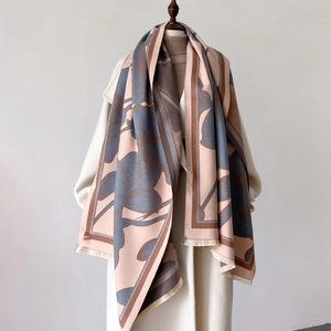 Vintage Floral Print Winter Scarf Shawl Thick Warm Imitation Cashmere Soft Tassel Wrap For Women Elegant Autumn