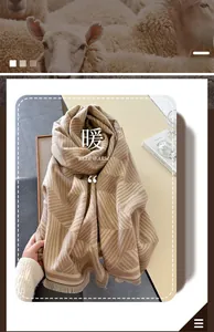 Close-up of geometric wave pattern scarf with soft tassels and thick knit texture