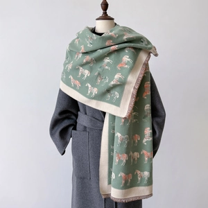 Damen Winter Schal Stola Kaschmirimitat Dick Warm Doppelseitig Pferdemuster Quasten Saum Retro Stil