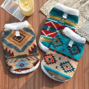 Ethnic pattern fleece pet vests with leash D-rings for small dogs and cats in autumn