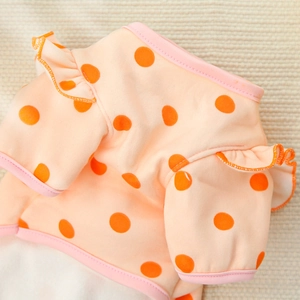 Pink polka dot dog clothes with ruffle sleeves and velvet lining for small pets