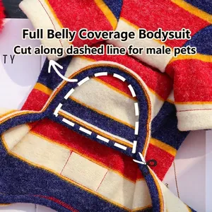 British style striped pet jumpsuit for cats and dogs with belly protection design