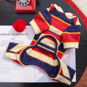 British style striped knit pet sweater for cats and dogs in vibrant multi-color stripes