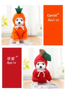 Détail de sweats à capuche en polaire pour animaux style carotte et pomme avec nœuds