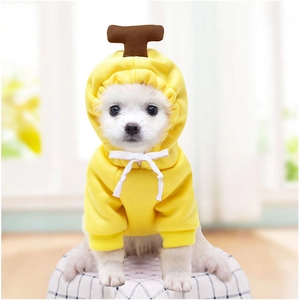 Détail du sweat à capuche banane jaune pour petits chiens avec texture polaire