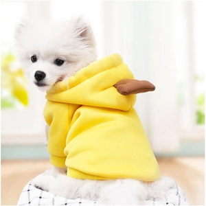 Détails du sweat à capuche jaune pour animaux en polaire douce avec oreilles en 3D