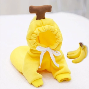 Pull à capuche banane jaune en polaire pour petits chiens et chats mignon