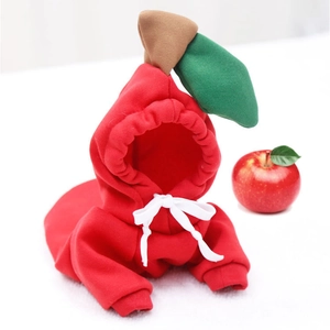 Sweat à capuche pomme rouge pour chien avec détail de feuille et doublure polaire chaude