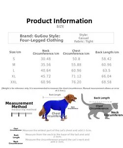 Tableau des tailles détaillé pour body pour chien avec mesures cou, poitrail et dos
