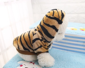 Detailed tiger print plush flannel pet hoodie with soft ribbed cuffs and cozy hood