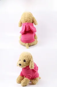 Detail of rose red pet hoodie featuring rabbit ear hood and elastic ribbed cuffs for dogs