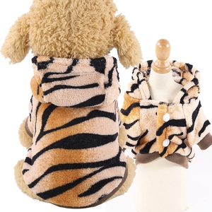 Cozy tiger stripe flannel pet hoodie with button closure for dogs and cats
