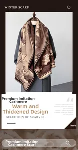 Detail of elegant lotus pattern on warm winter scarf with soft fringes and cashmere texture