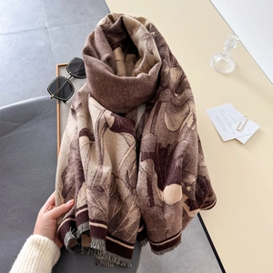 Elegant lotus leaf pattern winter pashmina shawl with tassels for women warm scarf