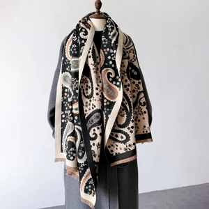 Winter Scarf Shawl Faux Cashmere Paisley Floral Print Warm Thick Long Wrap With Tassels For Women Vintage Style