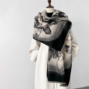 Floral Scarf Shawl Imitation Cashmere Warm Winter Autumn Elegant Wrap With Tassels For Women Vintage Style