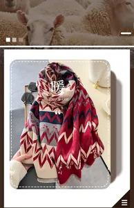 Detailed view of striped cashmere-like scarf showing fine weave and tassel edges