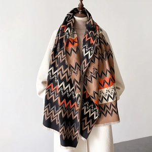 Geometric Zigzag Winter Scarf Women Faux Cashmere Thick Warm Long Shawl Wrap With Tassel Fringe Double Sided Fashion