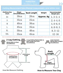 Size chart for pet dog sun protection vest showing chest and back length measurements
