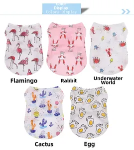 Five assorted summer pet vests with floral and animal prints for small dogs and cats