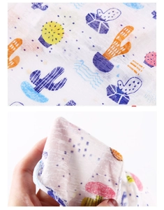 Macro detail of breathable cotton gauze fabric with colorful cactus print for pets