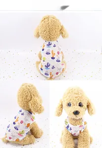 Three-view detail display of a breathable cotton pet vest with colorful cactus print