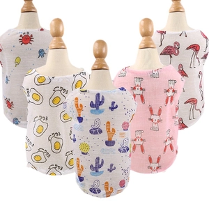 Breathable summer pet tank tops for cats and small dogs in five cute cartoon patterns