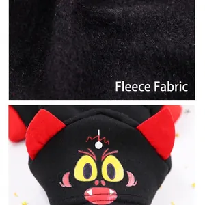 Fleece dog hoodie with devil horns and cartoon expression for Christmas pet costume
