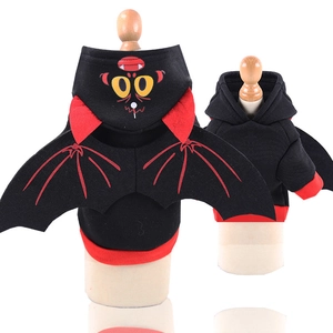 Halloween bat pet hoodie with red wings and cartoon face for cats and small dogs