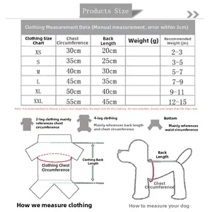 Detailed size chart for breathable pet vests from XS to XXL including measurements