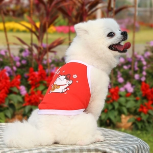Red breathable mesh pet vest with Maneki-neko lucky cat print for small dogs and cats