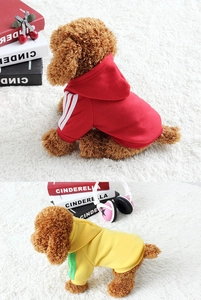 Detail of dog hoodie featuring ribbed cuffs and sporty triple stripes on the sleeves