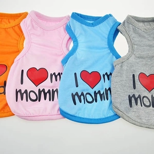 Colorful pet vests featuring I love mommy print for small dogs and cats in four bright colors