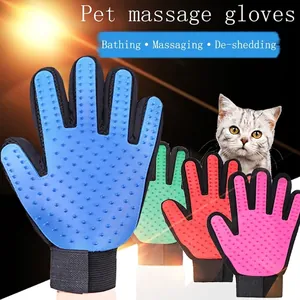 Multicolor silicone pet massage gloves for bathing and deshedding cats or dogs