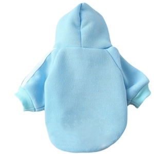 Light blue pet hoodie with white sleeve stripes for small dogs and cats in autumn