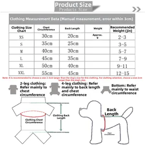Größentabelle für Haustier-Hoodies mit Maßen von XS bis XXL für Hunde und Katzen