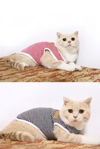 Striped cotton pet vest in red and black for cats and dogs, breathable summer apparel
