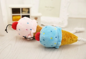 Hunde-Plüschspielzeug als Eiswaffel-Set in Rosa und Blau mit robusten Baumwollseilen