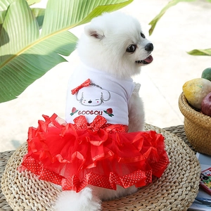 Cute pet fruit dress with white top and red tulle skirt for small dogs and cats