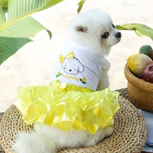 Cute fruit-themed white and yellow tulle dress for small to medium dogs and cats