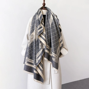 Eiffel Tower Pattern Faux Cashmere Scarf Double Sided Thickened Warm Winter Shawl With Tassels For Women Elegant