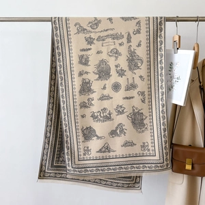 Close-up of vintage nautical totem scarf with tassels hanging in a warm aesthetic scene