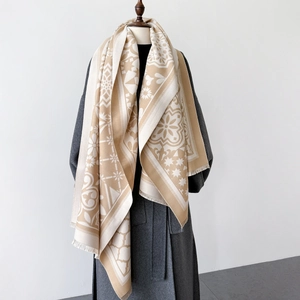 Écharpe D'Hiver Pour Femmes Épais Chaud Faux Cachemire Châle Avec Franges Rétro Bohème Floral Géométrique Double Face