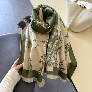 Elegant retro bamboo pattern double-sided warm winter pashmina shawl scarf for women