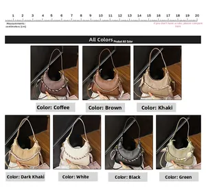 Detail view of seven color options for this elegant hobo bag with a decorative silk scarf