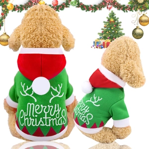 Sweat À Capuche De Noël Pour Animaux Polaire Chien Chat Bois De Renne Merry Christmas Imprimé Tenue De Fête Rouge Vert